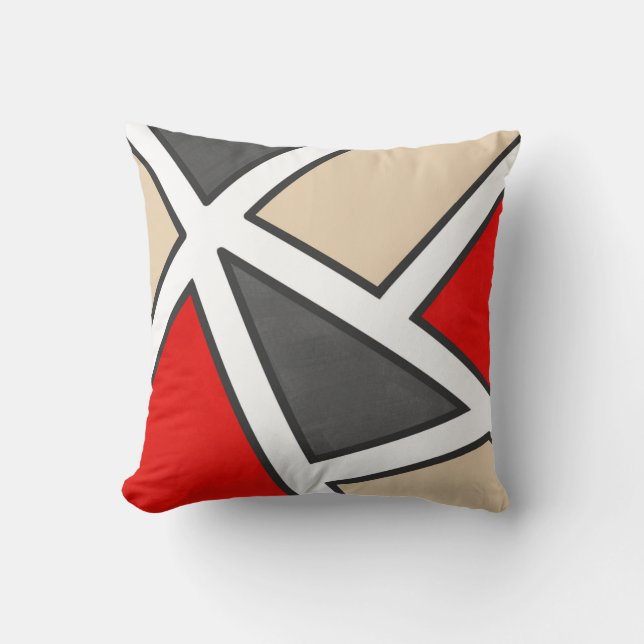 Beige Grey Red Black White Geometric Cushion (Front)