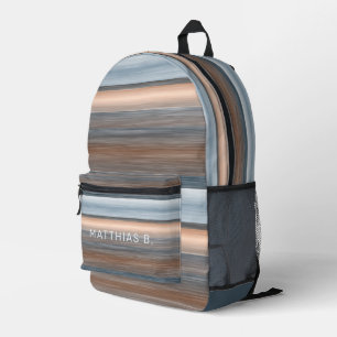 Beige Grey Teal Blue Taupe Brown Stripes Art Printed Backpack