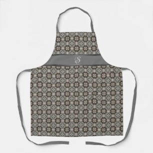 Beige Grey Tiles Monogram Apron