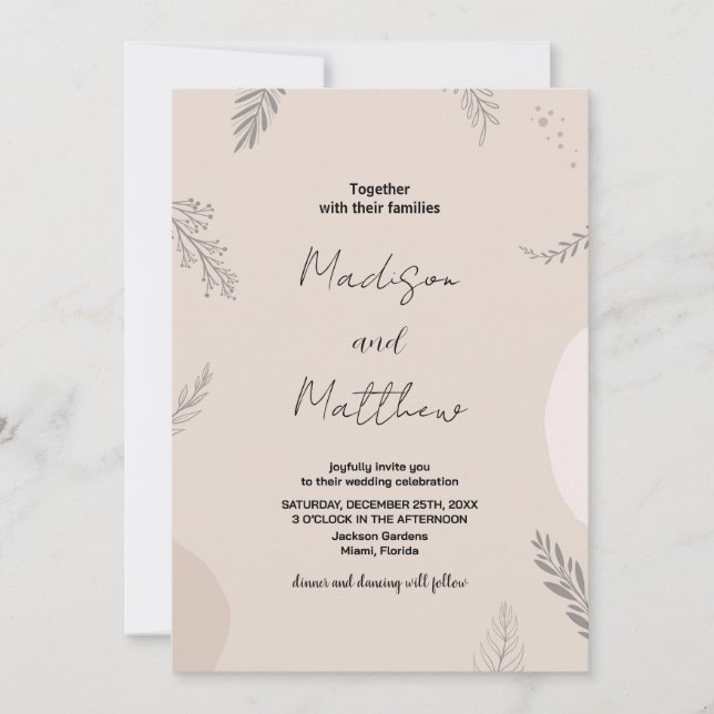 Beige Grey Wedding Invitations (Front)
