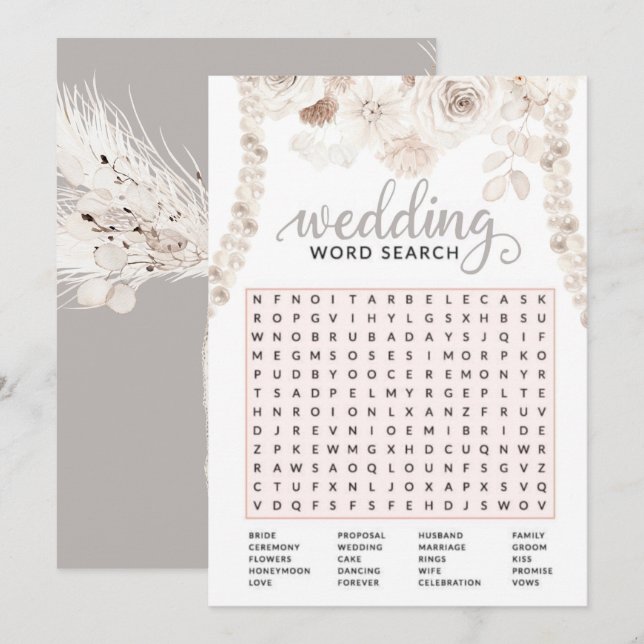 Beige Grey White Floral Pearl Bridal Shower Game   Invitation (Front/Back)