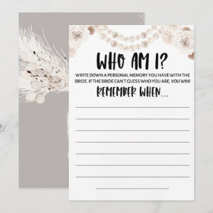 Beige Grey White Floral Pearl Bridal Shower Game Invitation