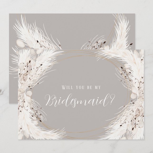 Beige Grey White Floral Will You Be My Bridesmaid  Invitation (Front/Back)