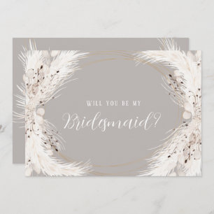 Beige Grey White Floral Will You Be My Bridesmaid  Invitation