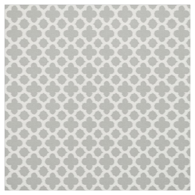 Beige Grey White Ikat Quatrefoil Pattern Fabric (Swatch)
