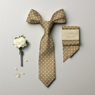 Beige Grey Yellow Vintage Floral Men's Tie