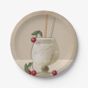 Beige grunge retro vintage cocktail glass cherry p paper plate
