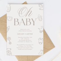 Beige Hand Drawn Gender Neutral Baby Shower
