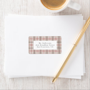Beige Hand Drawn Holiday Plaid Pre-Addressed Label