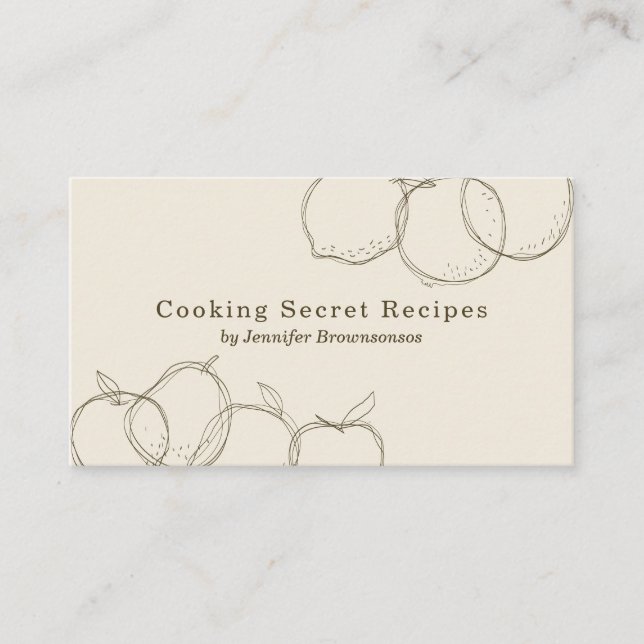 Beige handmade fruit sketch bakery recipe business card (Front)