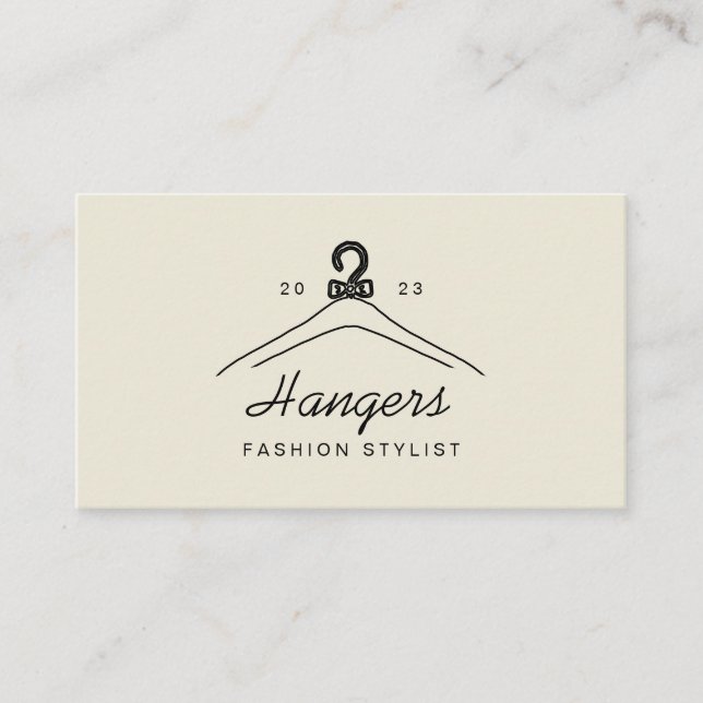 Beige Hanger Fashion Stylist Business Card (Front)
