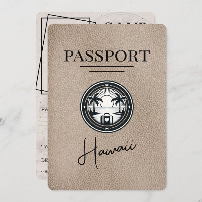 Beige Hawaii Passport Save The Date (Front/Back)