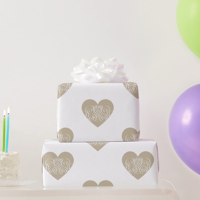 Beige Hearts with Filigree Elegant Romantic gift Wrapping Paper (Party Gifts)