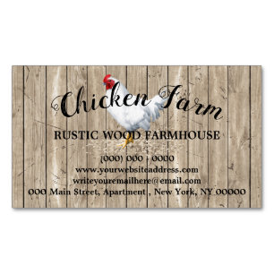 Beige Hen Chicken Farming Wooden Rustic Eggs Magnetic Business Card