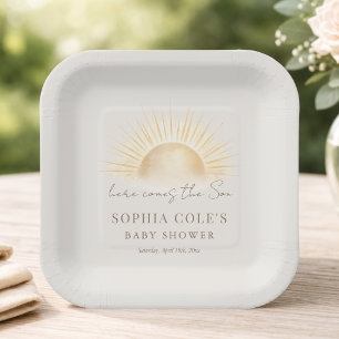 Beige Here Comes The Son Baby Shower Tableware Paper Plate