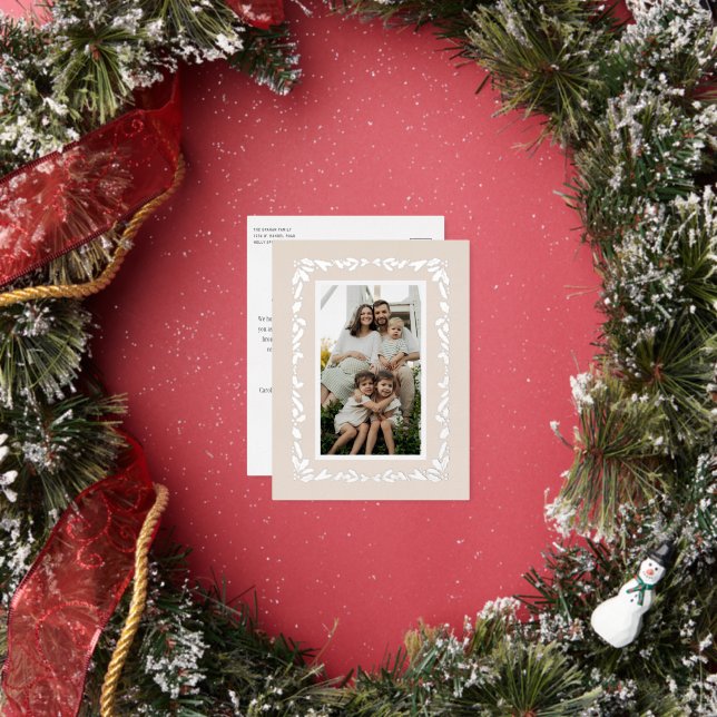 Beige Holly n Pine Border Photo Holiday Christmas (Insitu)