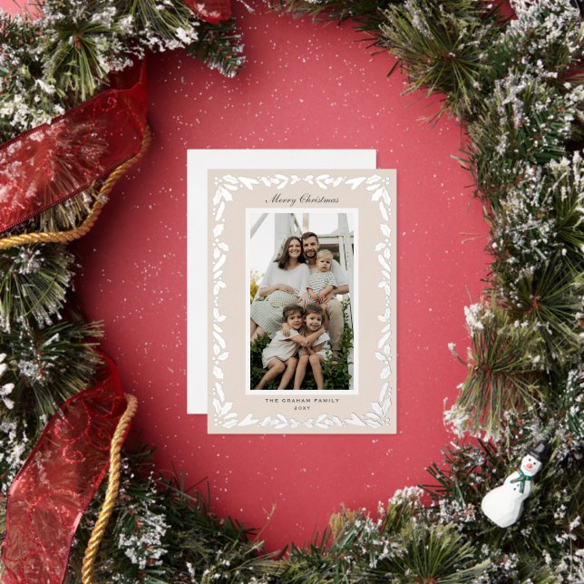 Beige Holly n Pine Border Photo Holiday Christmas (Insitu)