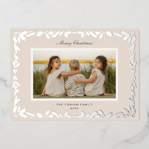 Beige Holly Pine Border Photo Holiday Christmas
