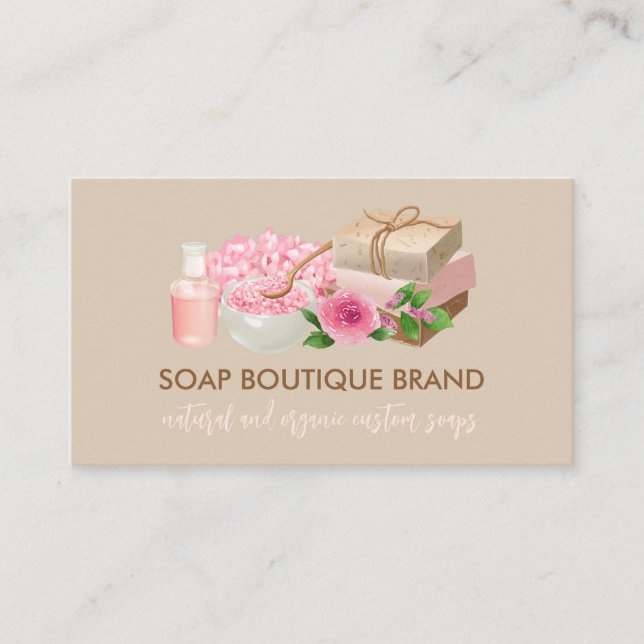 Beige Homemade Handmade Craft Soap Maker Business Card (Front)