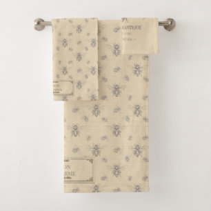 Beige Honey Bee French Country Vintage Rustic Bath Towel Set