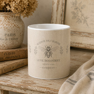 Beige Honey Bee French Country Vintage Rustic Coffee Mug