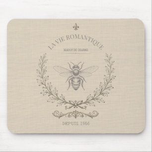 Beige Honey Bee French Country Vintage Rustic Mouse Mat
