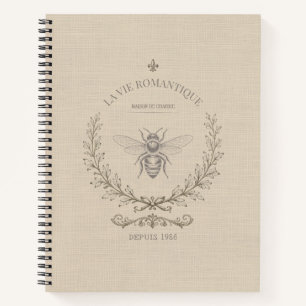 Beige Honey Bee French Country Vintage Rustic Notebook