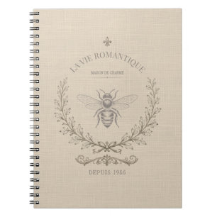 Beige Honey Bee French Country Vintage Rustic Notebook