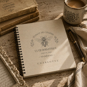 Beige Honey Bee French Country Vintage Rustic Notebook