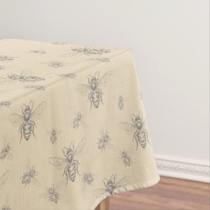 Beige Honey Bee French Country Vintage Rustic Tablecloth