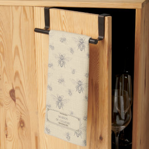 Beige Honey Bee French Country Vintage Rustic Tea Towel