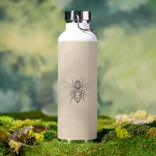 Beige Honey Bee French Country Vintage Rustic Water Bottle
