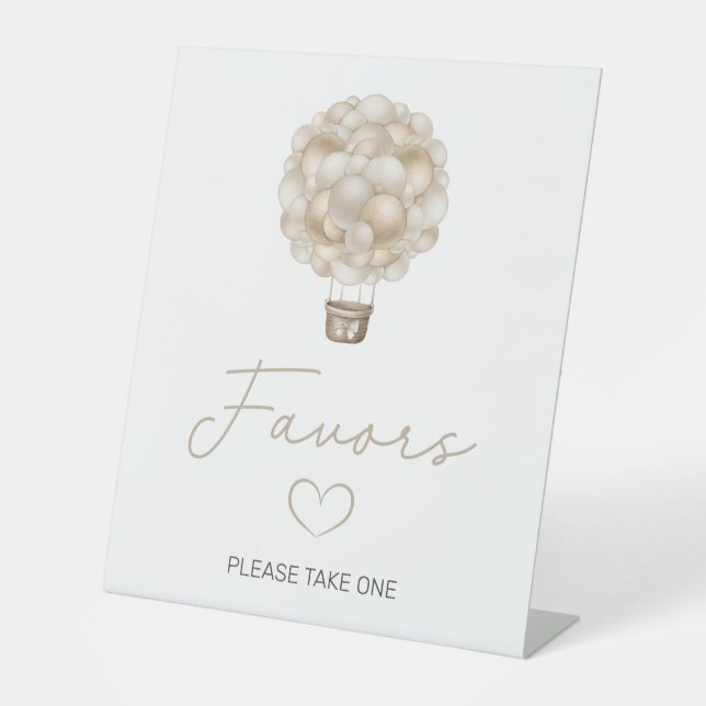Beige Hot Air Balloon Baby Shower Favours Pedestal Sign (Front)