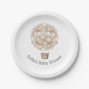 Beige Hot Air Balloon Boho Baby Shower Paper Plate