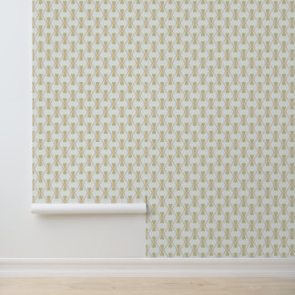 Beige hourglass and wave retro pattern on white wallpaper