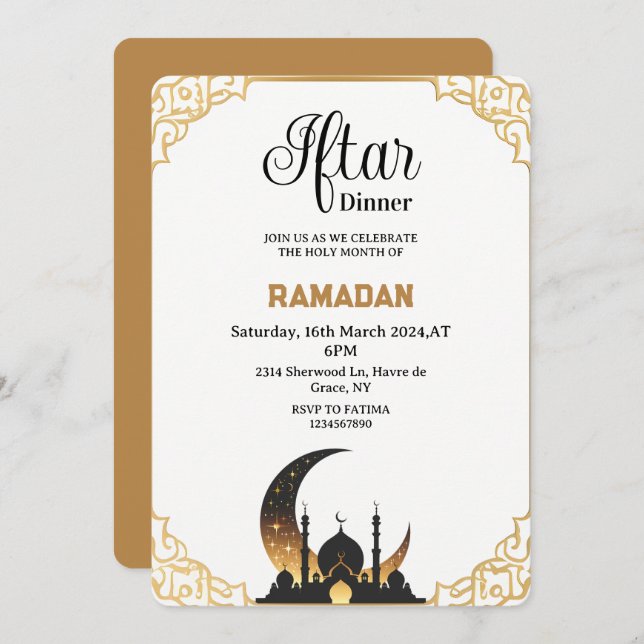 Beige Iftar dinner party Ramadan 2025 Invitation (Front/Back)