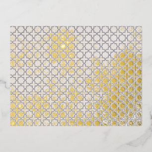 Beige Islamic geometric pattern Foil Holiday Postcard