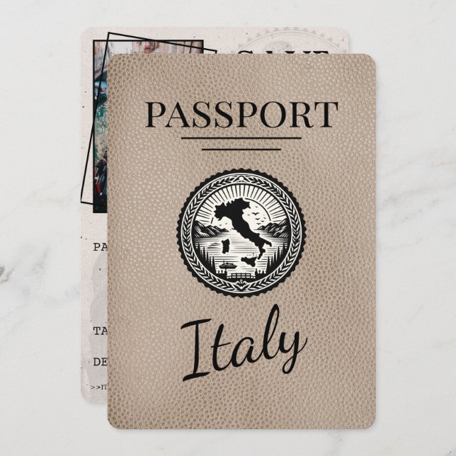 Beige Italy Passport Save The Date (Front/Back)