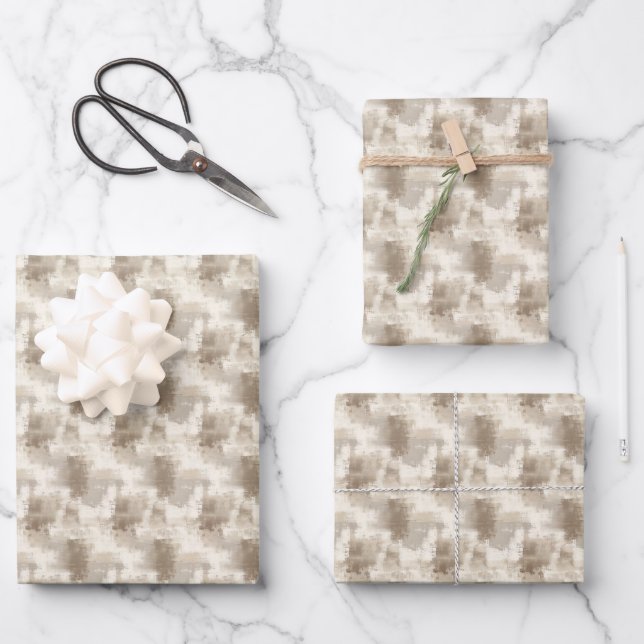 Beige & Ivory Abstract Paint  Wrapping Paper Sheet (Front)