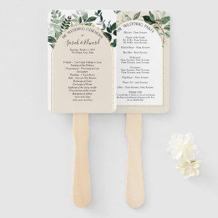 Beige Ivory Boho Arch botanic Wedding program Hand Fan