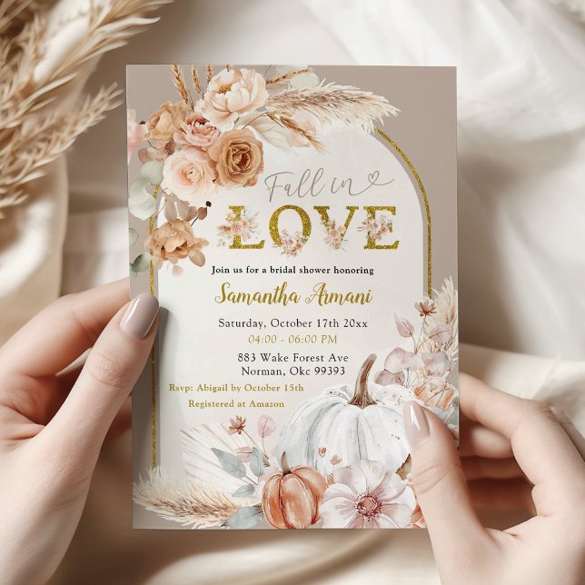 Beige Ivory Boho Pumpkin Fall in Love Shower Invitation (Creator Uploaded)