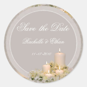 Beige & Ivory Candle Flower Save the Date Wedding Classic Round Sticker