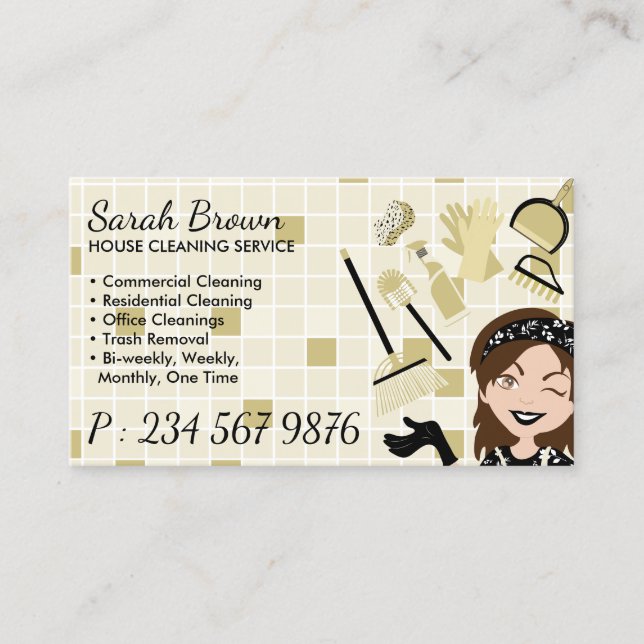 Beige Ivory Gold Bath Cleaning Service Janitorial Business Card (Front)
