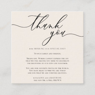 Beige Ivory Gratitude Stylish Script Thank you Enclosure Card