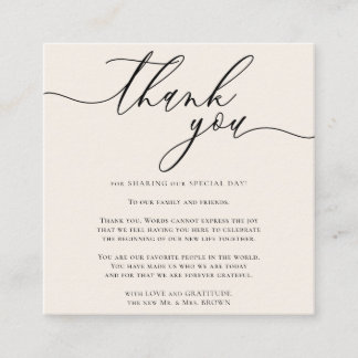 Beige Ivory Gratitude Stylish Script Thank you Enclosure Card