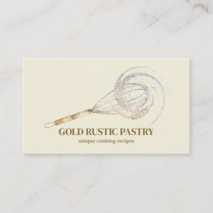Beige ivory Sparkle Whisk Glitter Gold Bakery Business Card