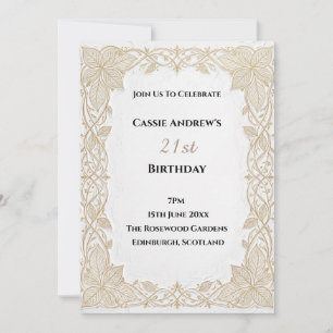 Beige Lace Frame Milestone Birthday Invitation