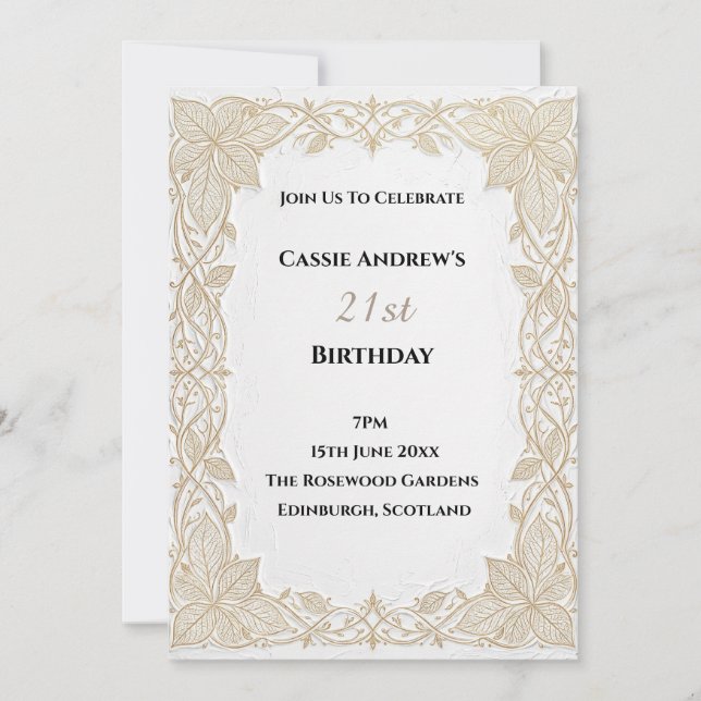 Beige Lace Frame Milestone Birthday Invitation (Front)