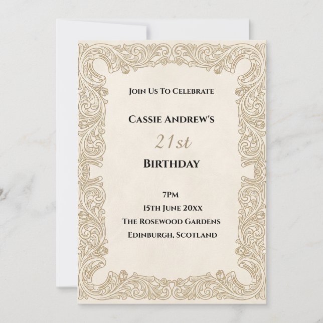 Beige Lace Milestone Birthday Invitation (Front)