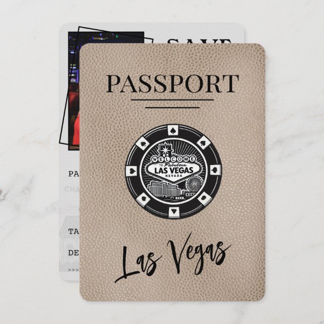 Beige Las Vegas Passport Save The Date (Front/Back)
